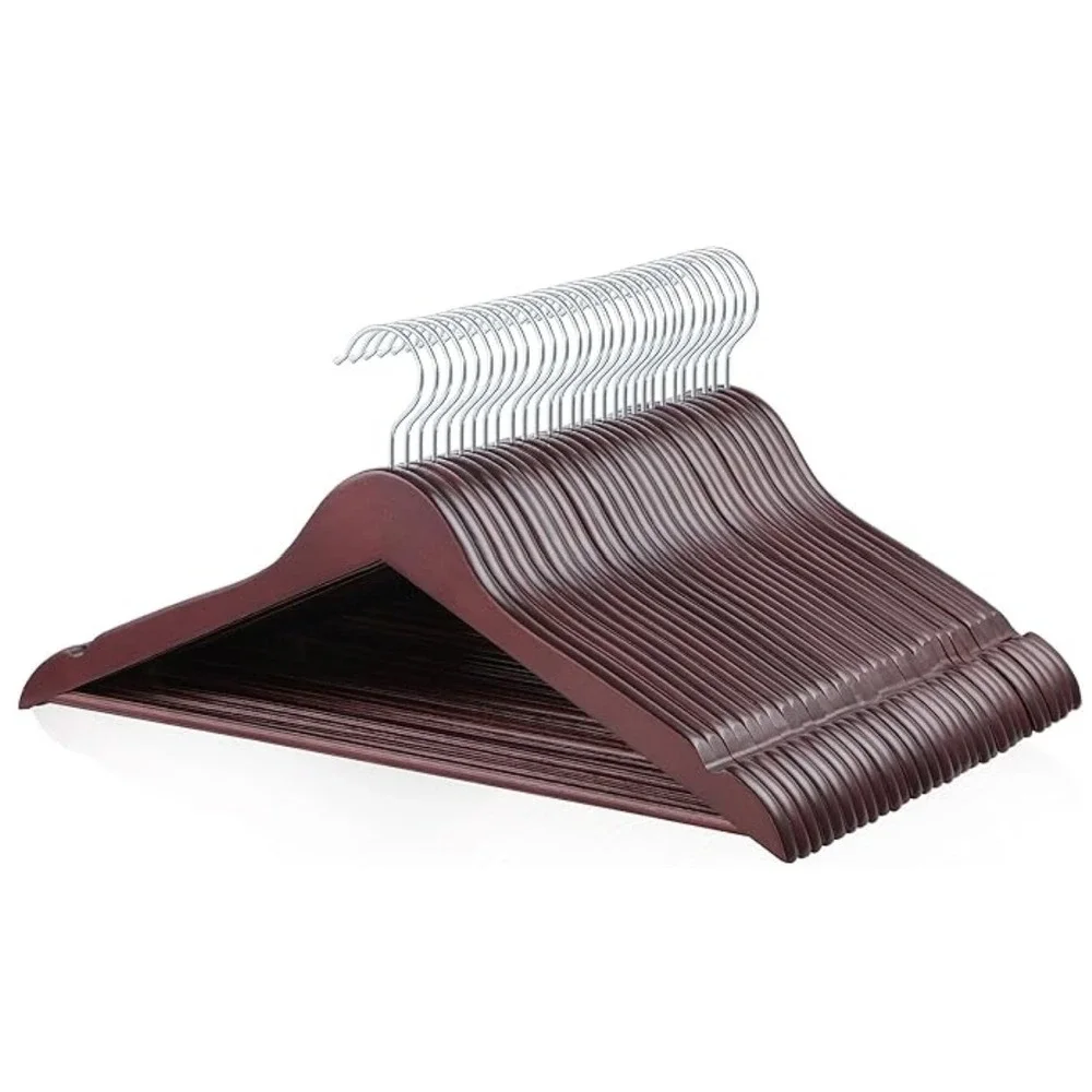 Amazon Basics Durable Wooden SUIT Clothes Hangers - Cherry, 30-Pack